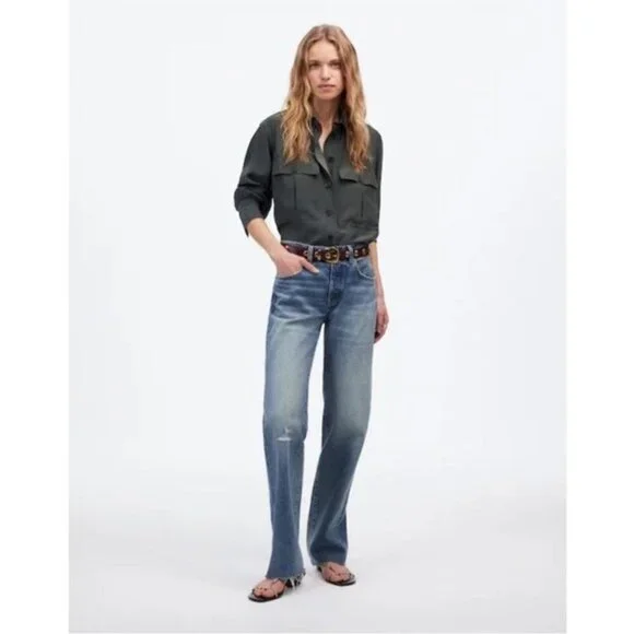 Madewell The Dean Easy Straight Jean Soft Relaxed Blue Size 26 Distressed - Picture 8 of 8